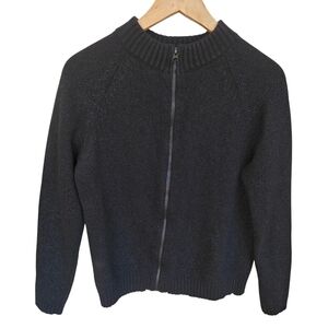 Claudia Kleid Black Lambswool Zip Up Cardigan Sparkle Quiet Luxury Evening Sz 8